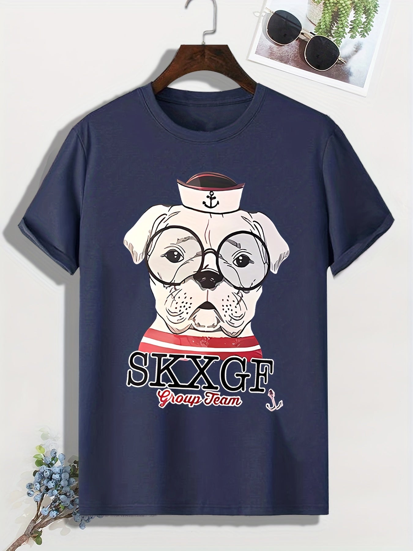 Men's Cartoon Dog Print T shirt Active Slightly Stretch Tee