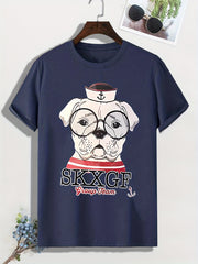 Men's Cartoon Dog Print T shirt Active Slightly Stretch Tee