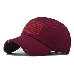 Distressed Sunshade Ripped Baseball Cap Embroidered Flag Peaked Cap