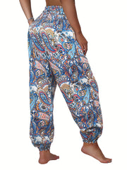 Paisley Print Elastic Waist Jogger Pants for Women