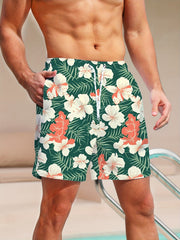 Quick Dry Hawaiian Beach Board Shorts for Men Floral Swim Trunks with Pockets