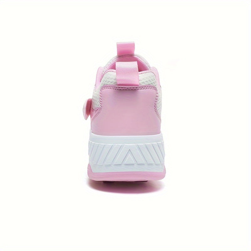 Girl's Roller Shoes With Rotating Buckle - Wheel Skate Sneakers