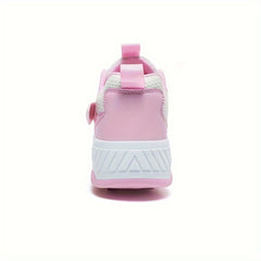 Girl's Roller Shoes With Rotating Buckle - Wheel Skate Sneakers