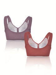 2pcs Front Buckle Wireless Bras Women's Lingerie