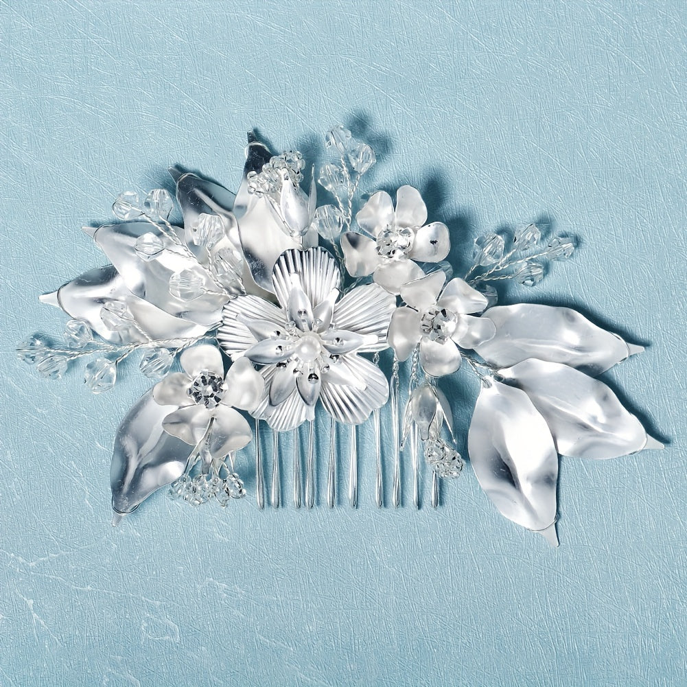 Flower Charm Hair Comb Rhinestone & Pearl Bridal Hair Pin