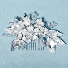 Flower Charm Hair Comb Rhinestone & Pearl Bridal Hair Pin