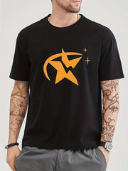 Cotton Star Print Men's Crew Neck T-shirt for Summer