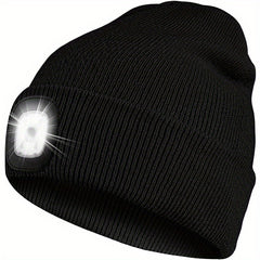 USB Rechargeable LED Beanie Hat - Hands-Free Winter Knitted Night Light Cap