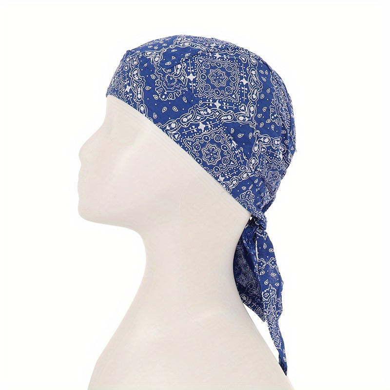 Unisex Paisley Pattern Head Wrap Pirate Hat with Small Flower Pattern
