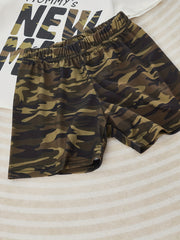 Boys MOMMY'S MAN Print T-shirt & Camo Shorts Set