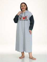 Baseball & Leopard Print Raglan Sleeve Hooded Sleep Dress