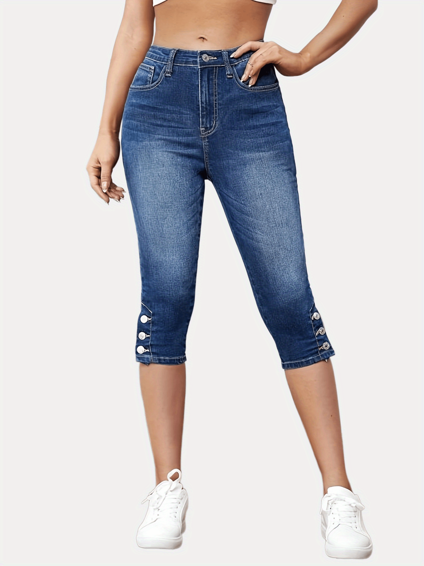 High Waist Slim Fit Capris Skinny Jeans