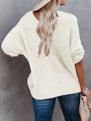 Solid V Neck Knitted Pullover Top Casual Long Sleeve Sweater