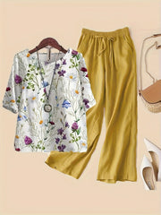 Floral Print Top & Wide Leg Pants 2 Piece Set