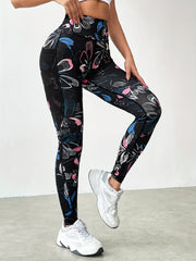 Flower Print Yoga Pants with Phone Pocket High Waist Leggings