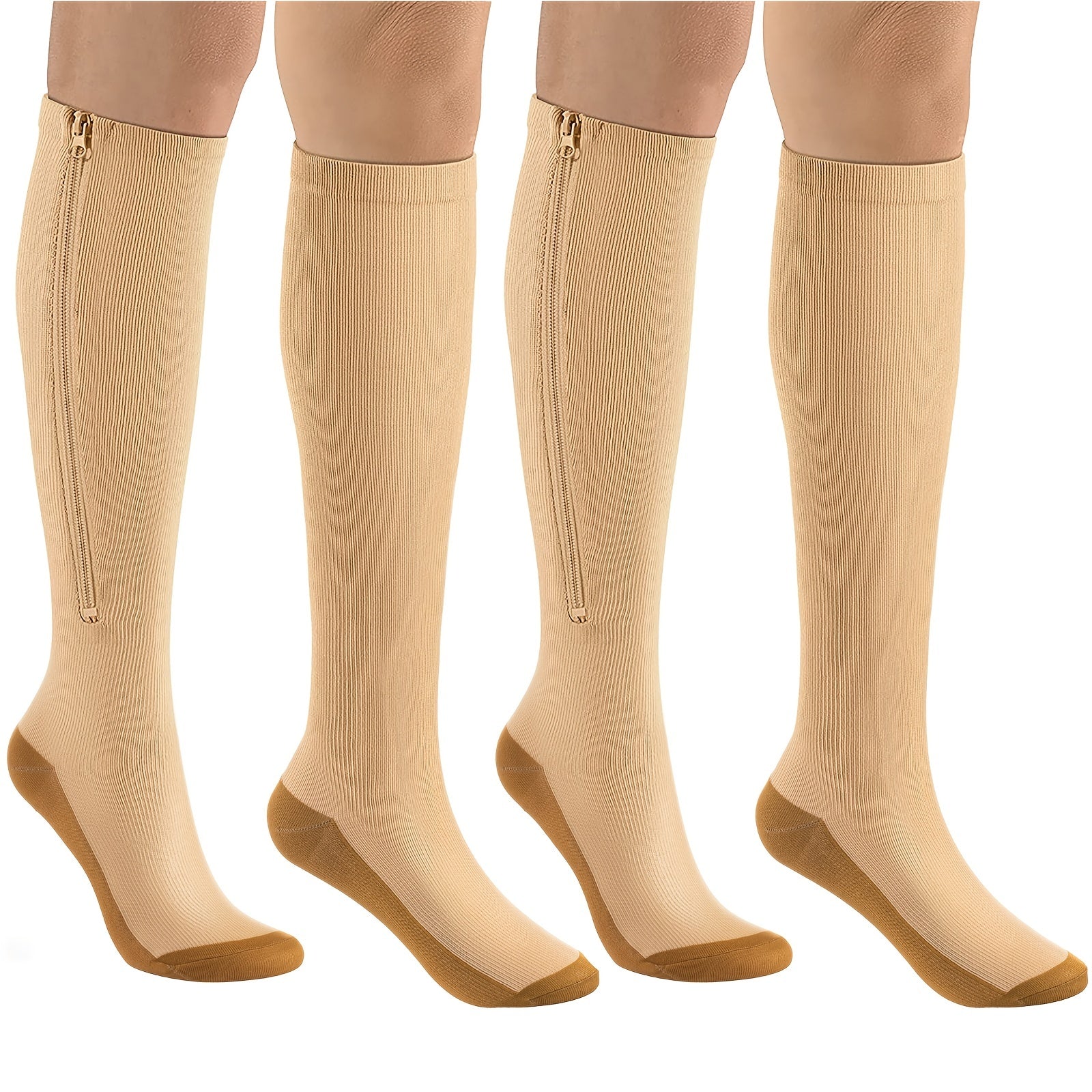 Men's Knee High Sport Socks Sweat Absorbing Nylon Blend Zipper Breathable Socks