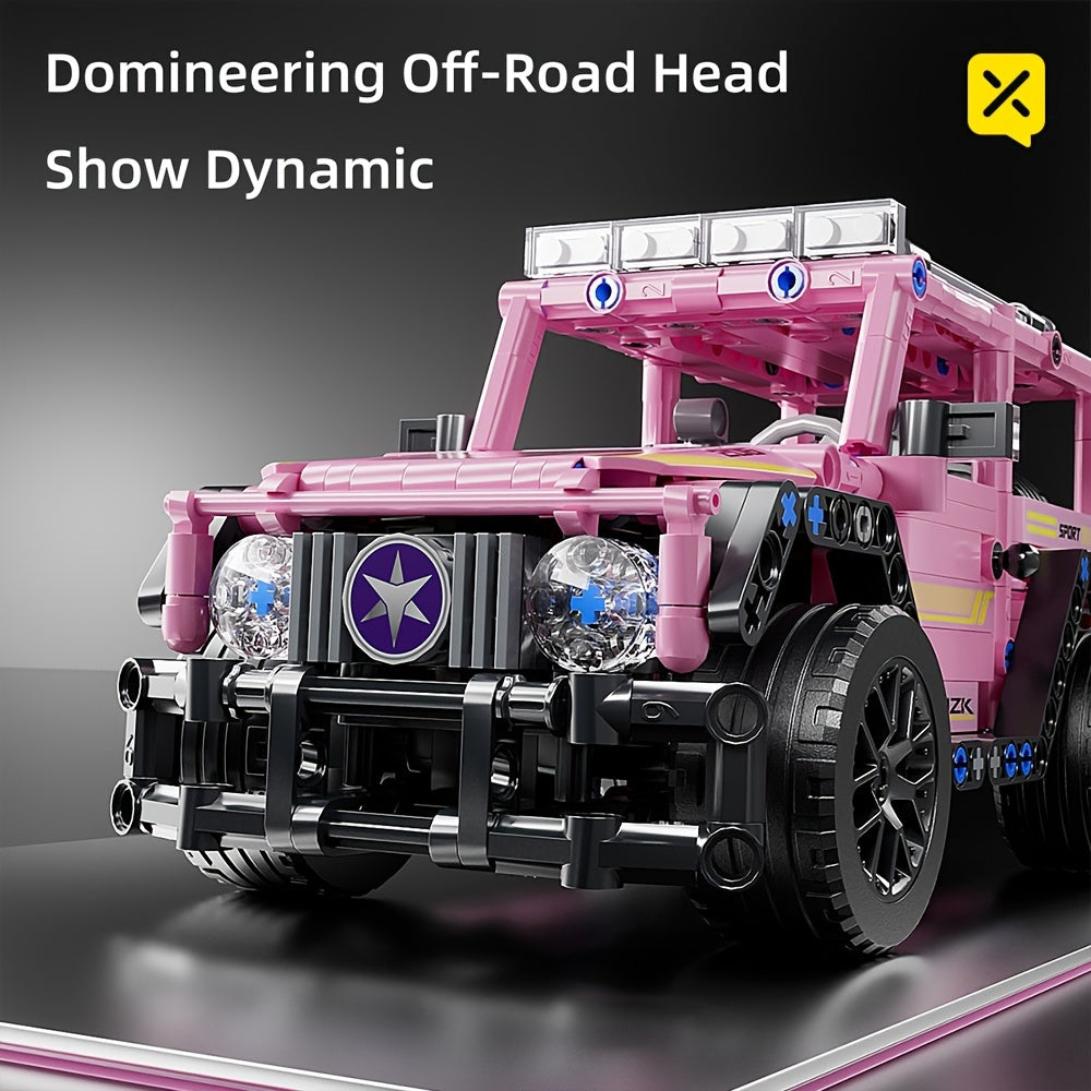 BRZXPROE 485pcs Pink 3D Car Model Building Blocks Off Road Adventure Toy