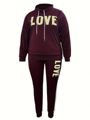 Women's Plus Size Letter Print Top & Pants Two Piece Set