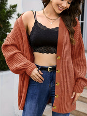 Button Up Lantern Sleeve Cardigan