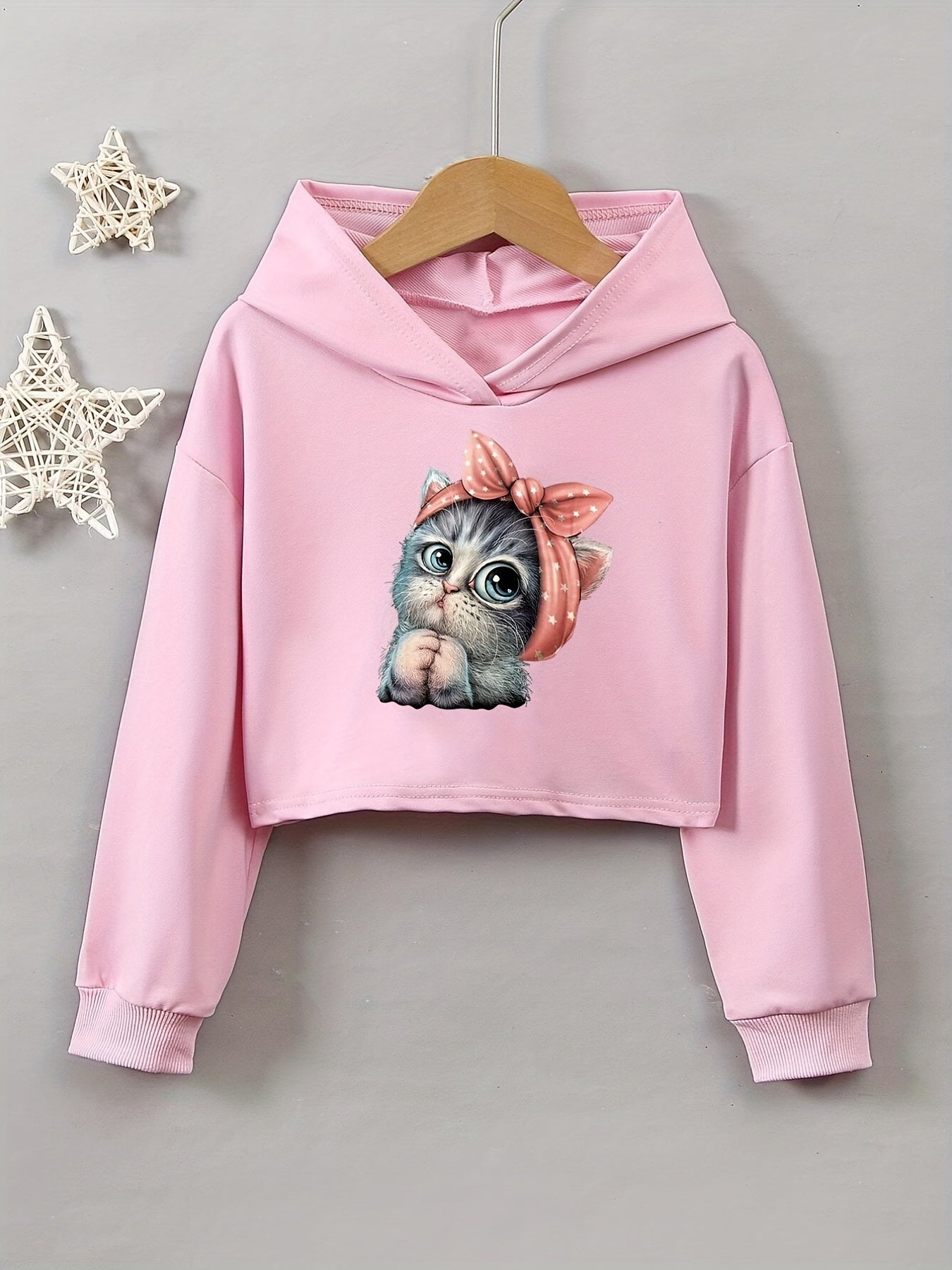 Girls' Kitty Print Hoodie Sweatshirt Long Sleeve