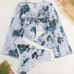 Tie Dye Halter Neck Bikini Set & Cover Up - 3pc Set