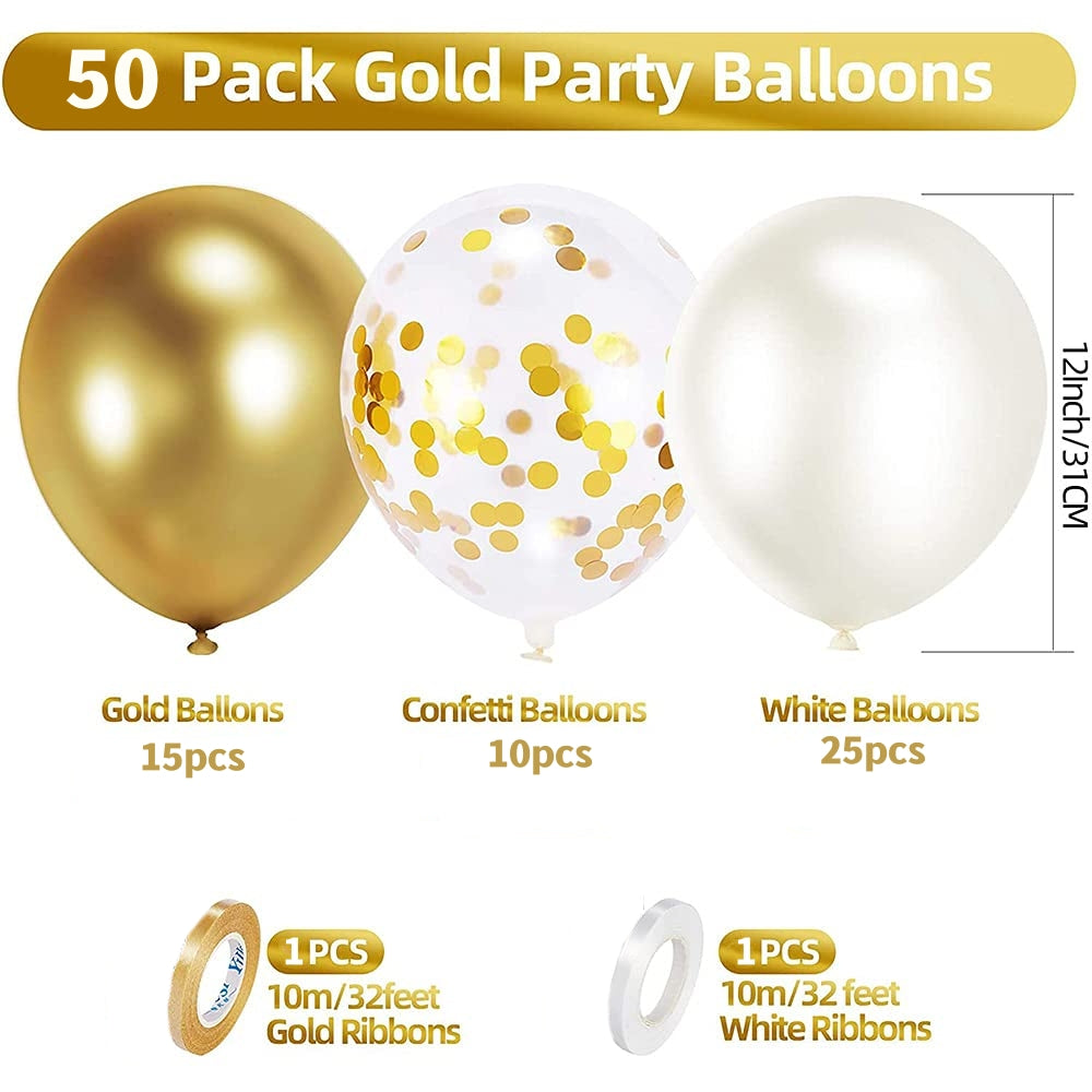 50pcs Golden Balloons Kit 12 Inches for Wedding Baby Shower Event Decoration