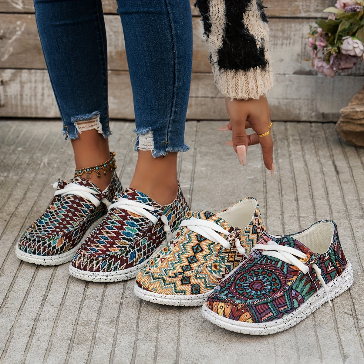 Retro Floral Print Flat Skate Shoes Lightweight And Comfortable Non slip Walking