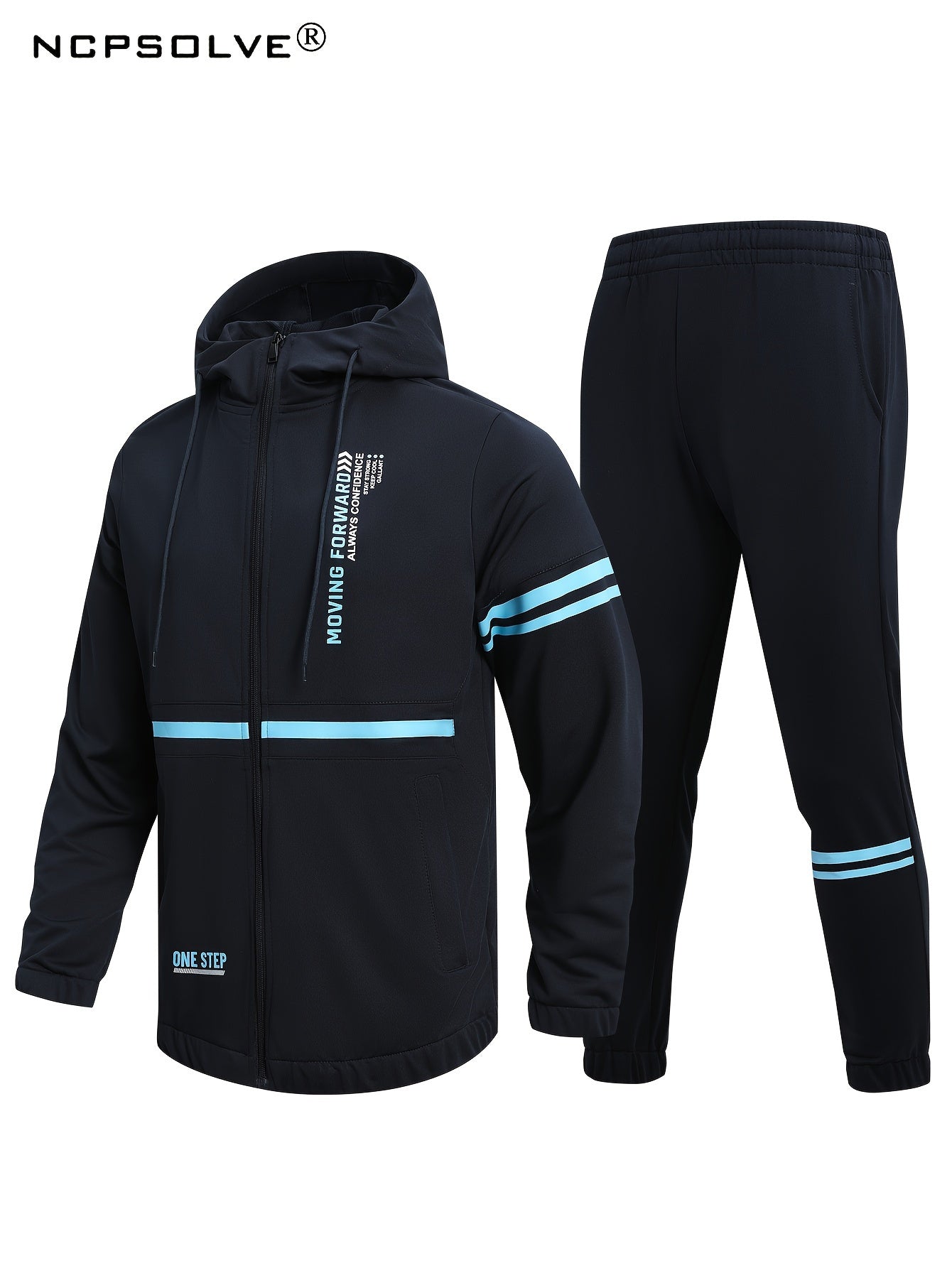 Men's Jersey Suit Hooded Zipper Jacket And Casual Pants