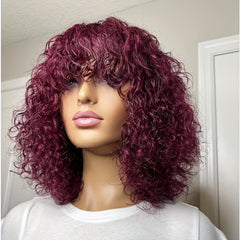 Short Curly Bob Fringe Human Hair Wigs with Bangs