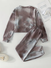 Girl's Tie Dye Sweatshirt & Sweatpants Set for Spring Fall