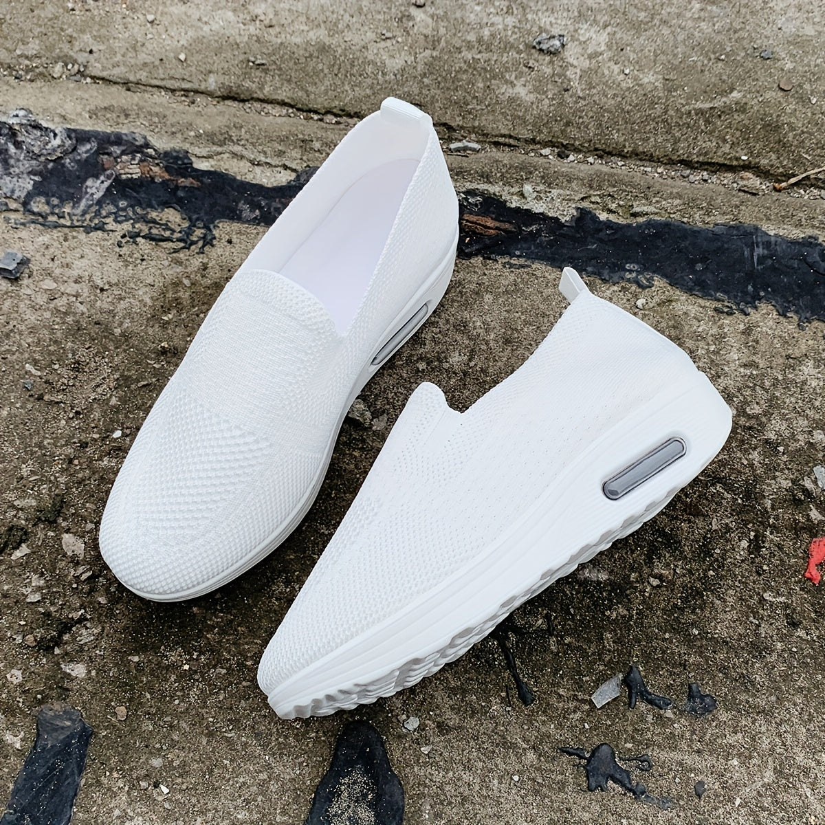 Women's Air Cushion Slip On Shoes Breathable Knit Low Top Casual Walking Shoes