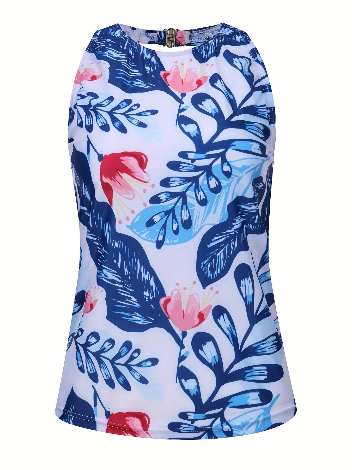 Vacay Tankini Set Women's Plus Tropical Print Halter Neck Top Swimsuit