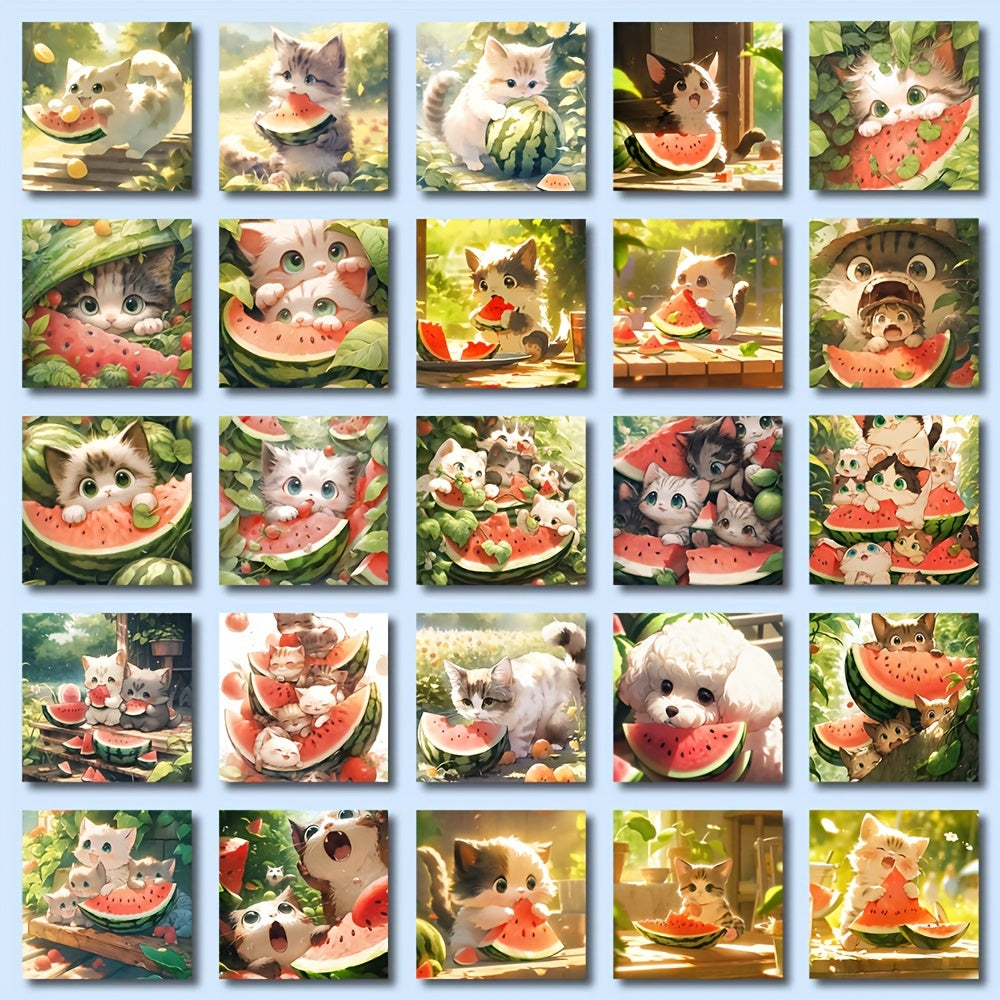 48pcs Watermelon and Cat Dog Stickers Pack for Kids, Laptop, Luggage, Notebook