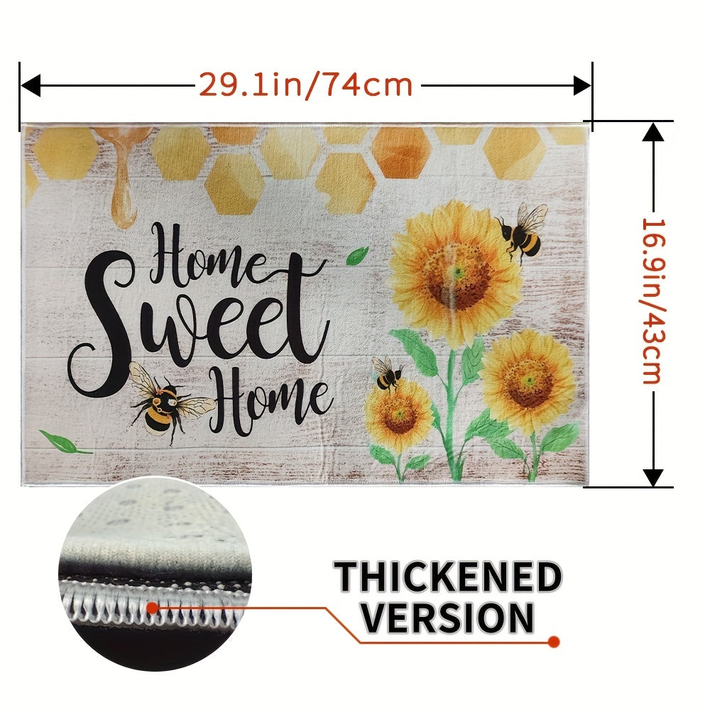 Bee Sunflower Kitchen Rug Absorbent Non Slip Stain Resistant Waterproof