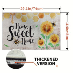 Bee Sunflower Kitchen Rug Absorbent Non Slip Stain Resistant Waterproof