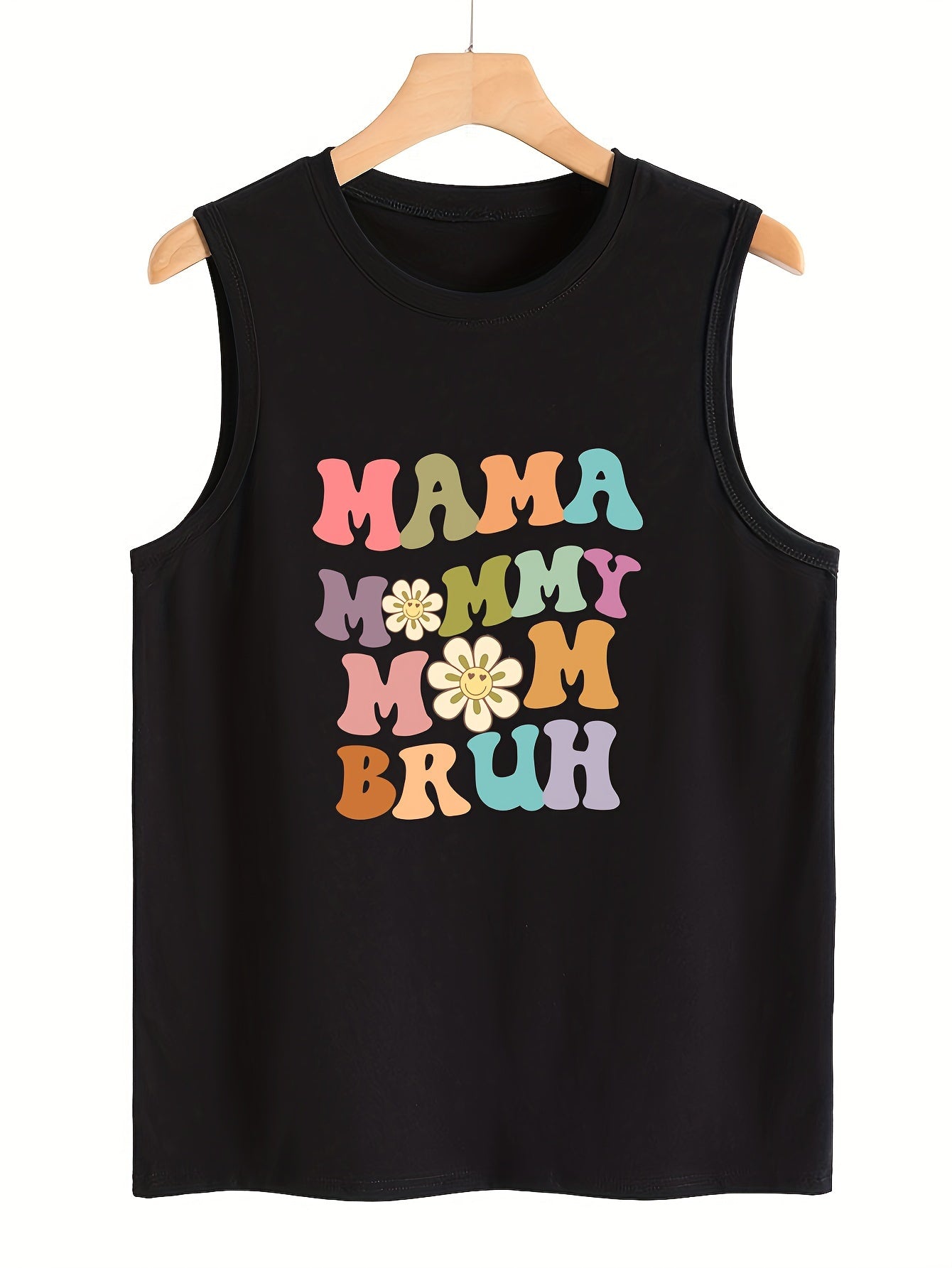 Floral & Letter Print Sleeveless Sports Vest Round Neck Stretchy Casual Tops