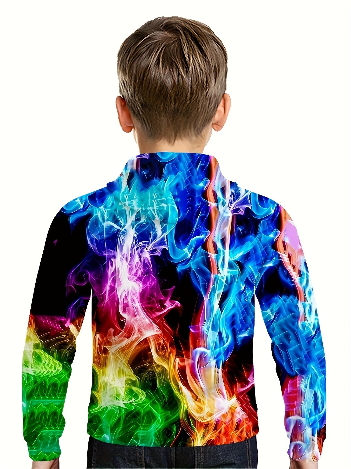 Kids Flame Element Colorful 3D Print Hoodie Hip Hop Sports Casual Tops