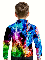 Kids Flame Element Colorful 3D Print Hoodie Hip Hop Sports Casual Tops