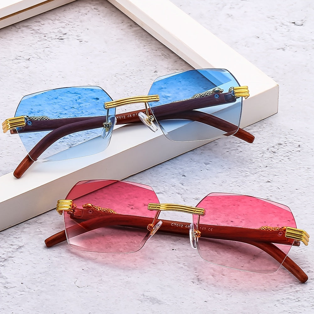 Rectangle Sunglasses Vintage Frameless Glasses Shades