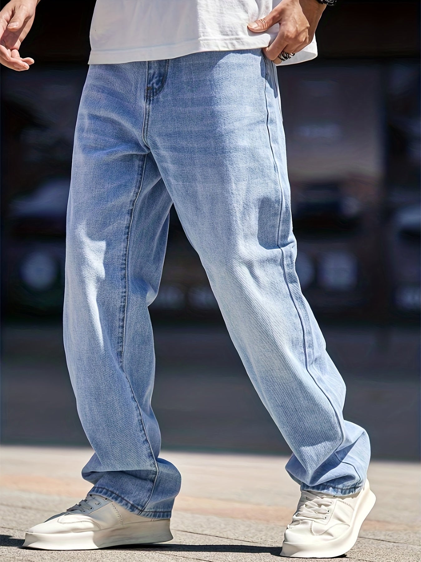 Wide Leg Distressed Denim Pants Mens Casual Street Style Jeans