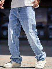 Wide Leg Distressed Denim Pants Mens Casual Street Style Jeans
