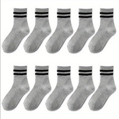 10 Pairs Boys Thin Crew Socks Spring Summer Autumn Casual Striped Kids Socks