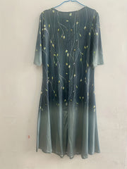 Floral & Ombre Print Half Sleeve Round Neck Dress With Pockets