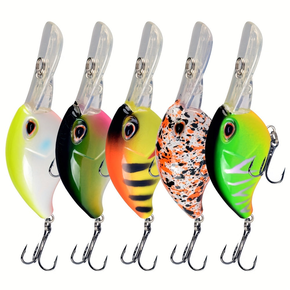 5pcs Floating Crankbait Hard Bait Treble Hook Fishing Tackle