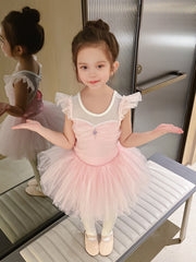 Girls Flutter Trim Tutu Ballet Leotard Cotton Dress for Christmas Dance Party