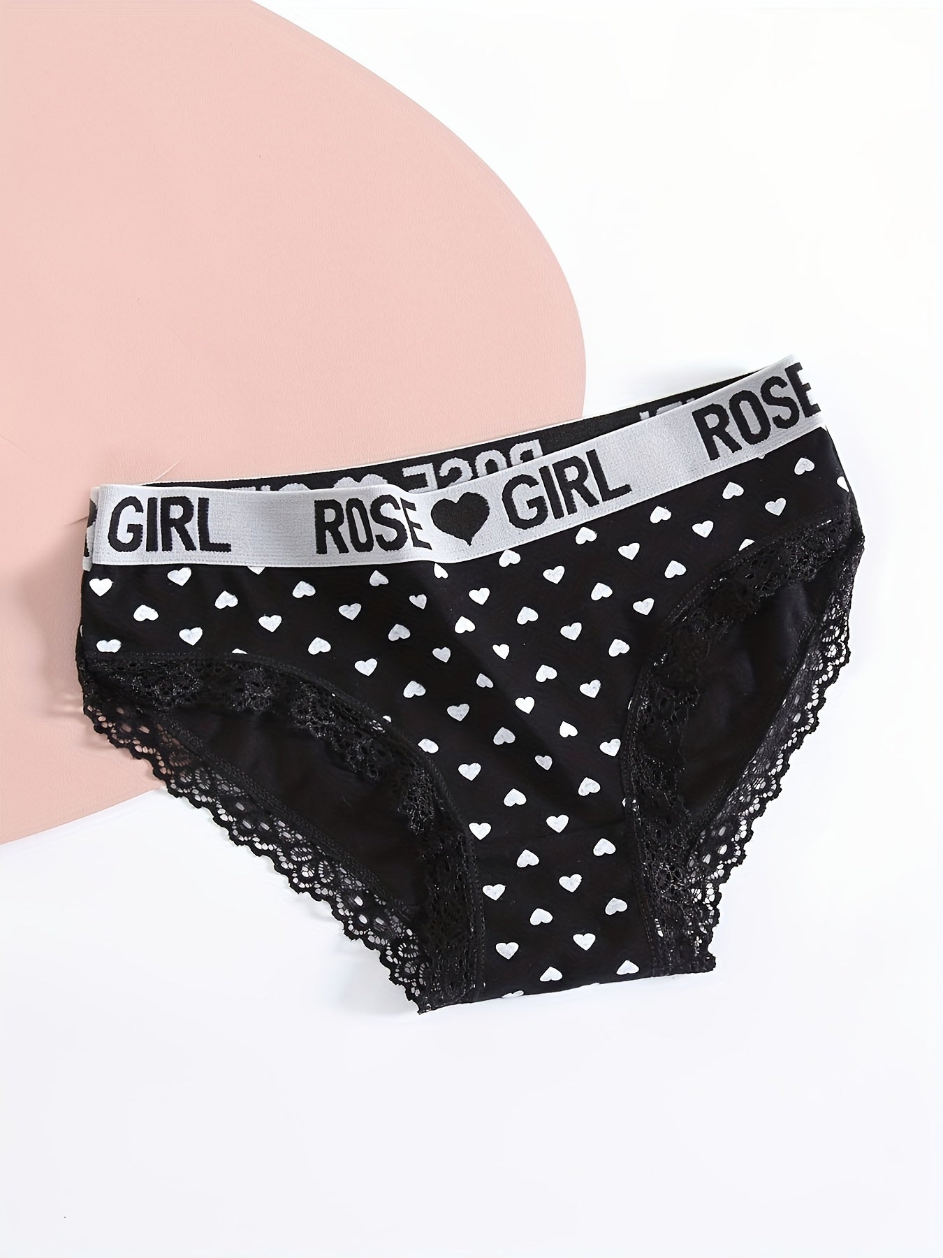 5pcs Letter & Heart Print Briefs Lace Trim Panties Women's Lingerie