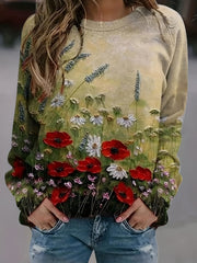 Floral Print Crew Neck Sweatshirt Long Sleeve Casual Top