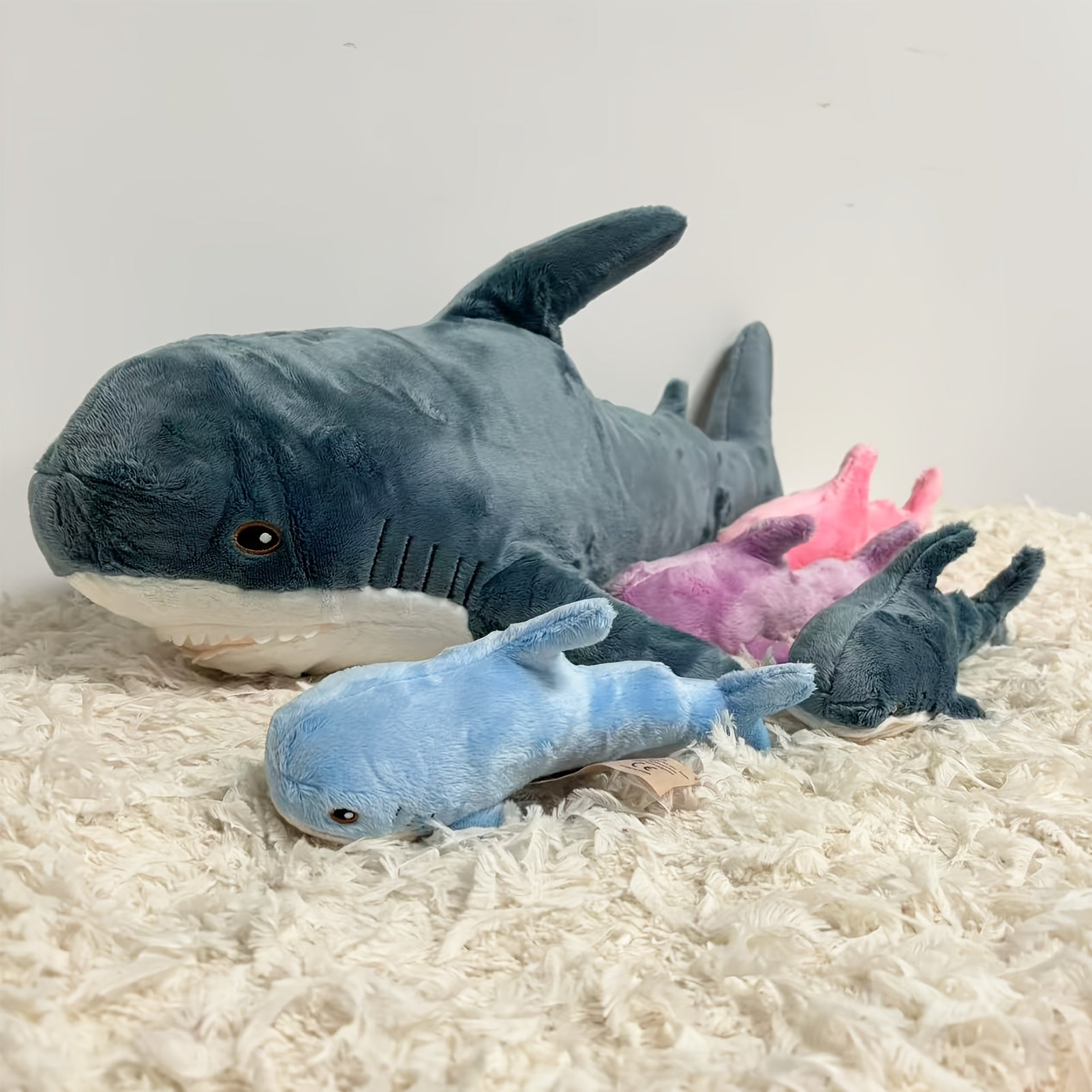 Soft Squishy Shark Plush Toy Set - Giant Shark with 4 Small Sharks