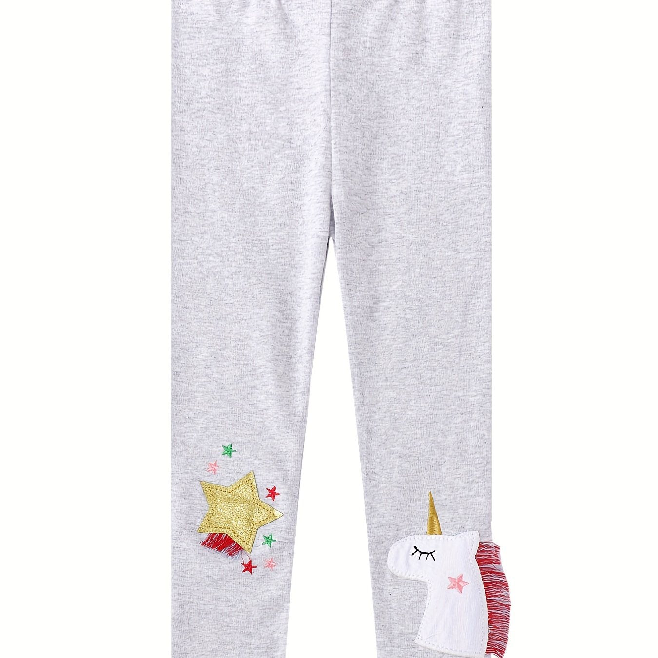 Girls Unicorn Star Leggings Soft Cotton Embroidered Slim Fit