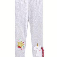 Girls Unicorn Star Leggings Soft Cotton Embroidered Slim Fit